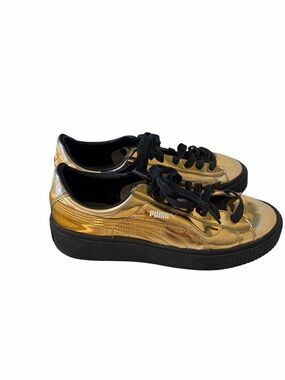 Puma Gold Metallic Low-Top Sneakers with Black Soles